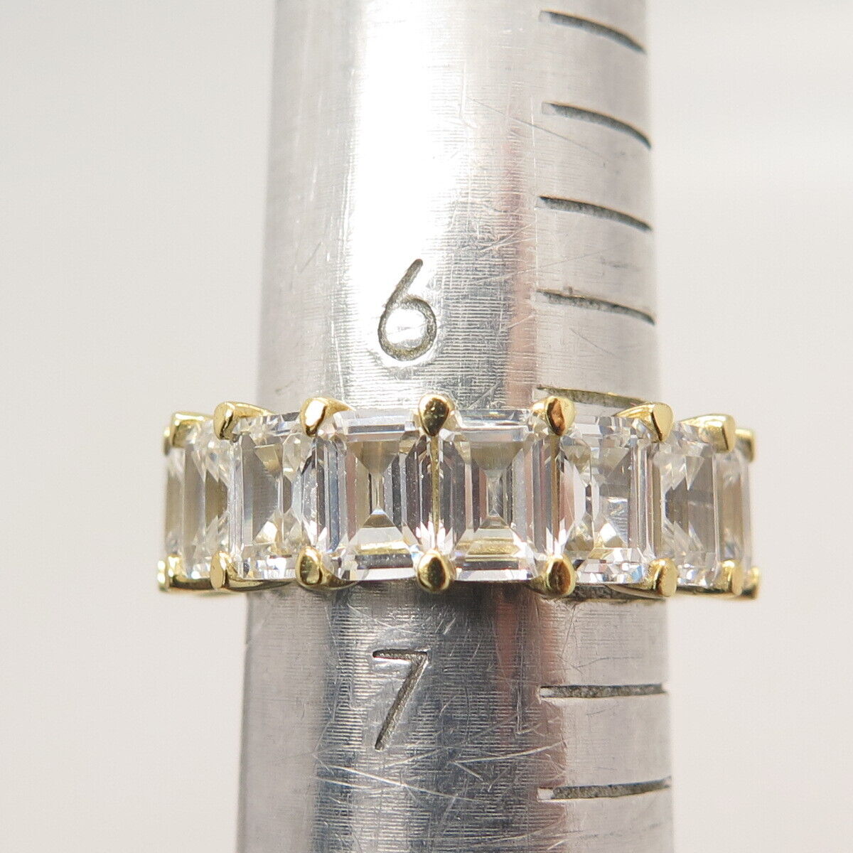 925 Sterling Silver Gold Plated Emerald-Cut C Z Band Ring Size 6.75