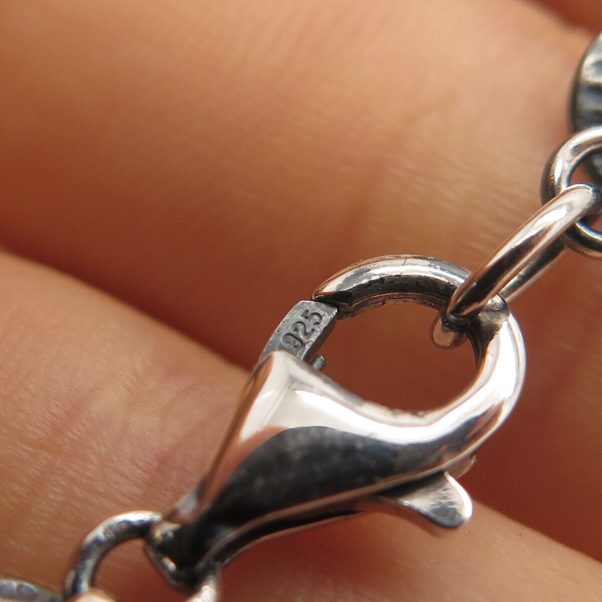 925 Sterling Silver Vintage Hammered Round Link Chain Necklace 16"