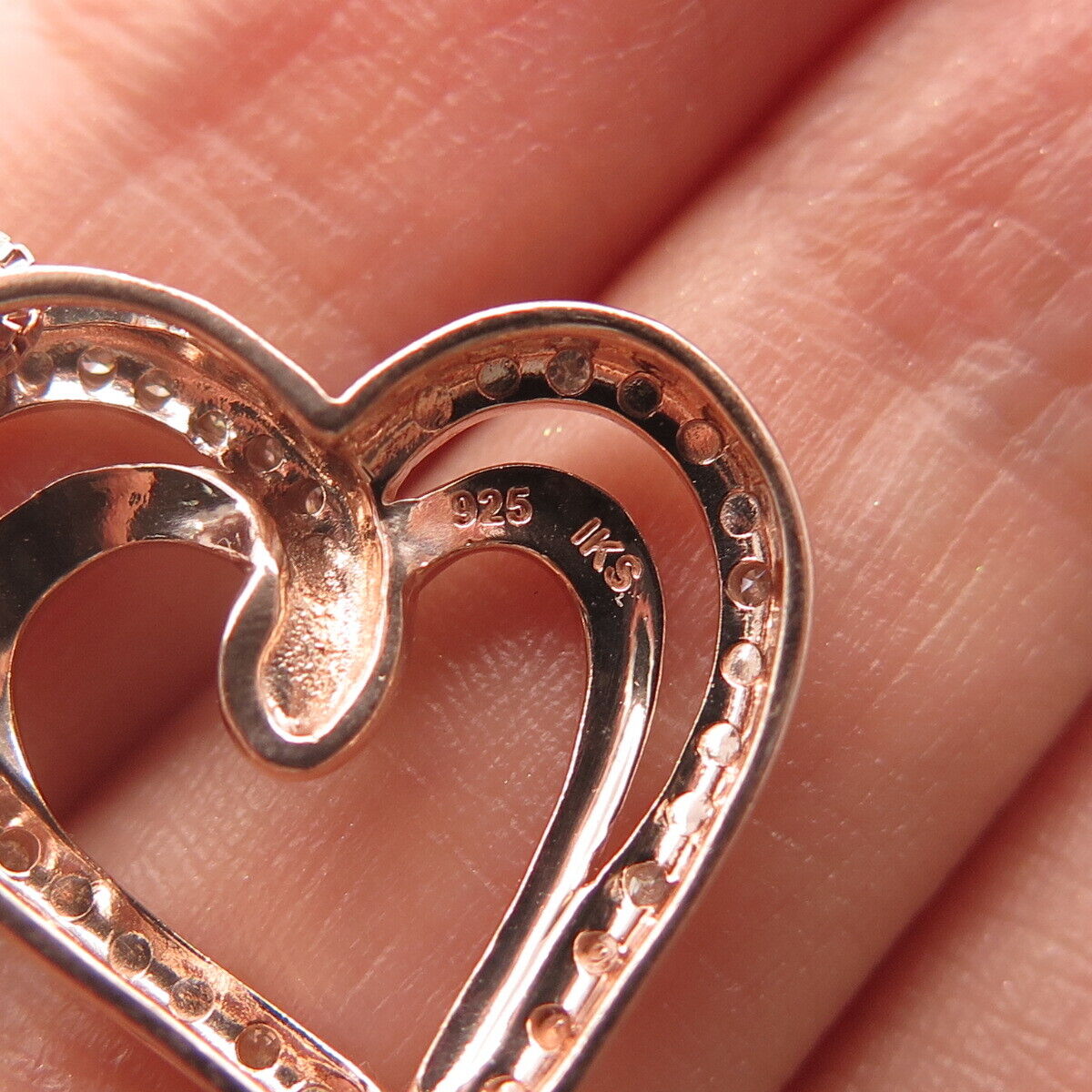 925 Sterling Silver Rose Gold Plated Real White Diamonds Box Chain Necklace 18"