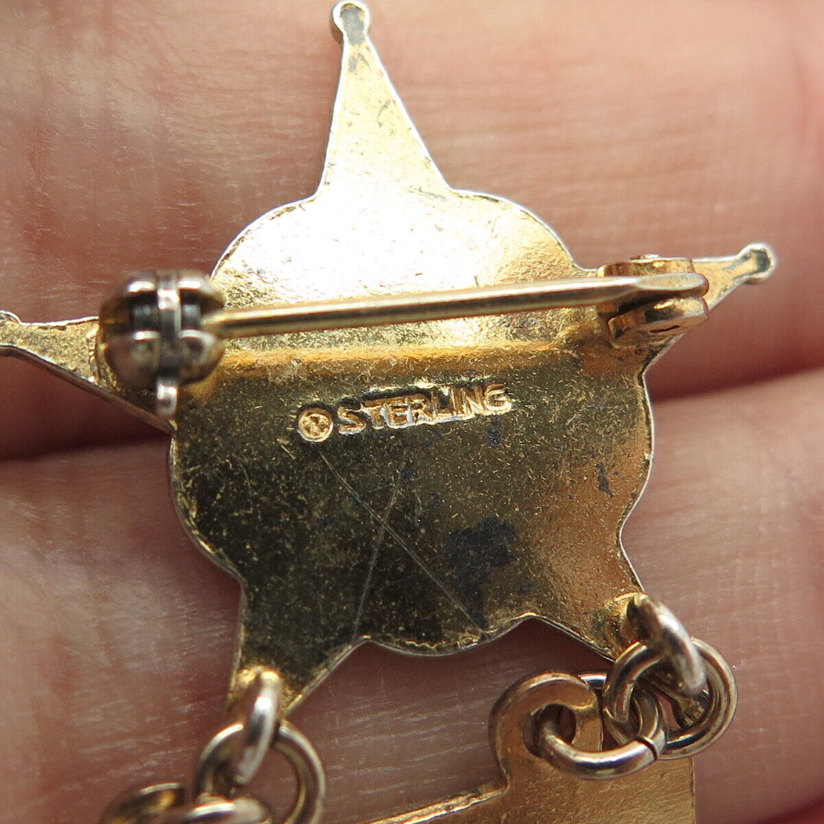 925 Sterling Silver Gold Plated Antique Art Deco "Baptist 1st Year" Pin Brooch