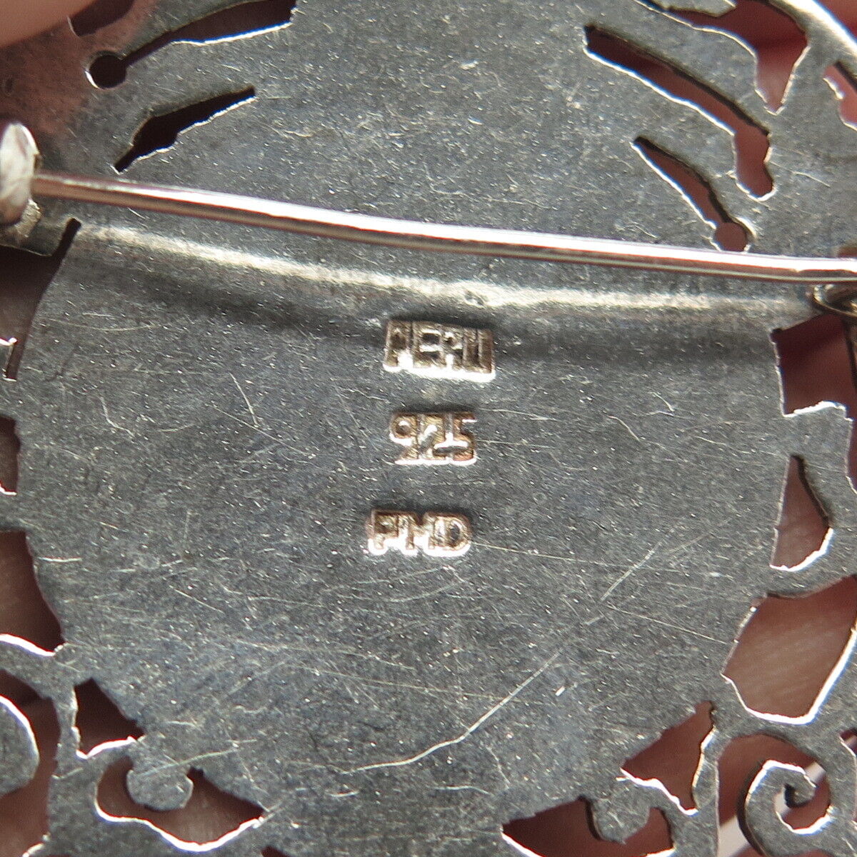 925 Sterling Silver Vintage PMD Peru Goddess Tribal Large Round Pin Brooch