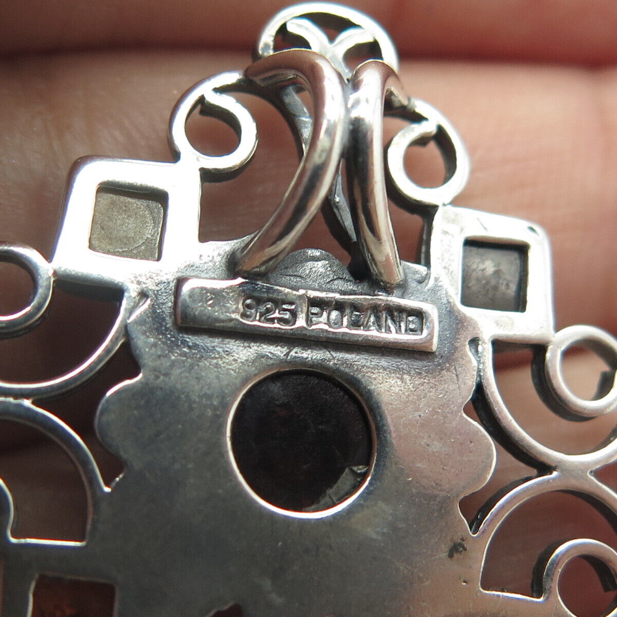 925 Sterling Silver Vintage Poland Real Amethyst & Amber Swirl Cross Pendant