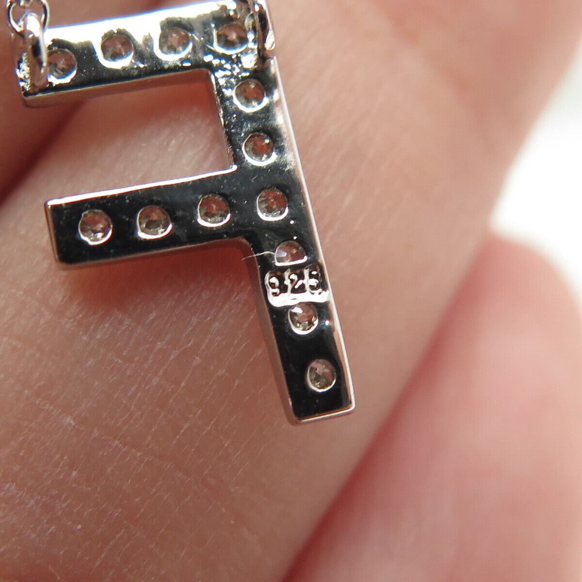 925 Sterling Silver C Z Letter "F" Initial Rolo Chain Necklace 16-18"
