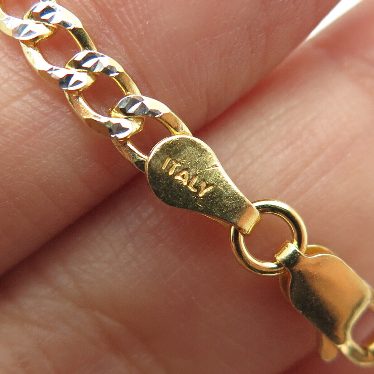 P. LUX 925 Sterling Silver Gold Plated Italy Diamond-Cut Curb Chain Necklace 24"