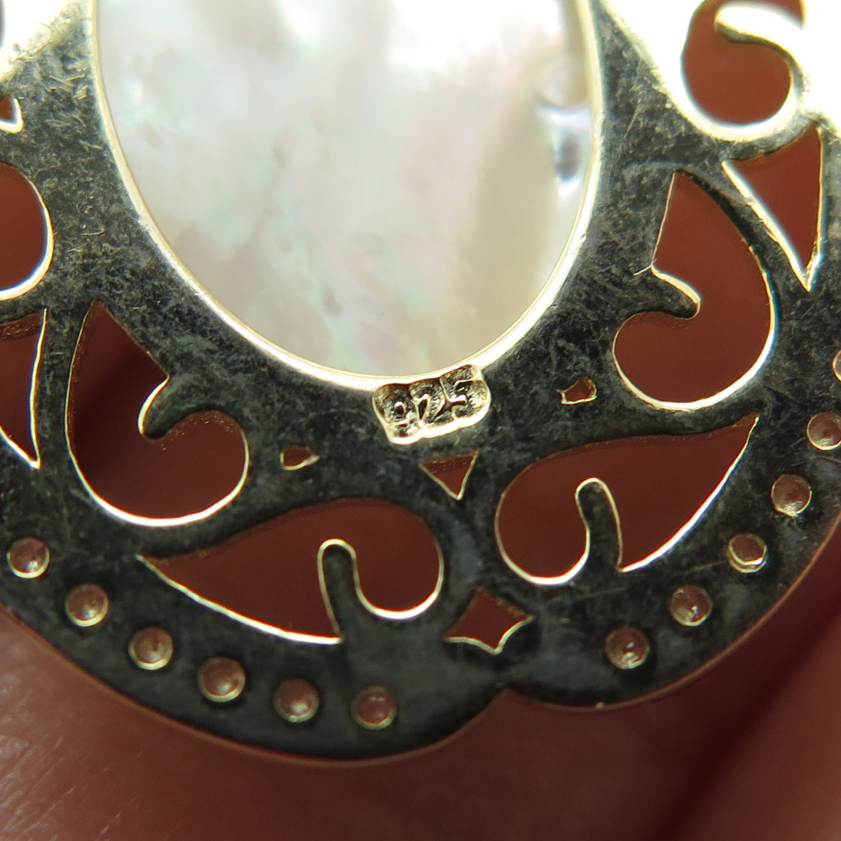 925 Sterling Silver Gold Plated Mother-of-Pearl & C Z Religious Theme Pendant