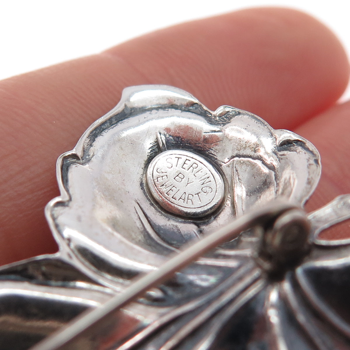 JEWELART 925 Sterling Silver Antique Art Deco Floral Leaf Oxidized Pin Brooch