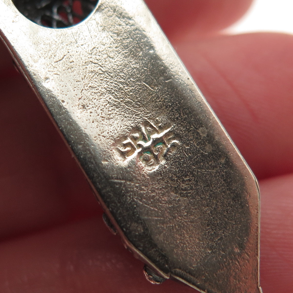 925 Sterling Silver Vintage Israel Mezuzah Filigree Oxidized Charm Pendant