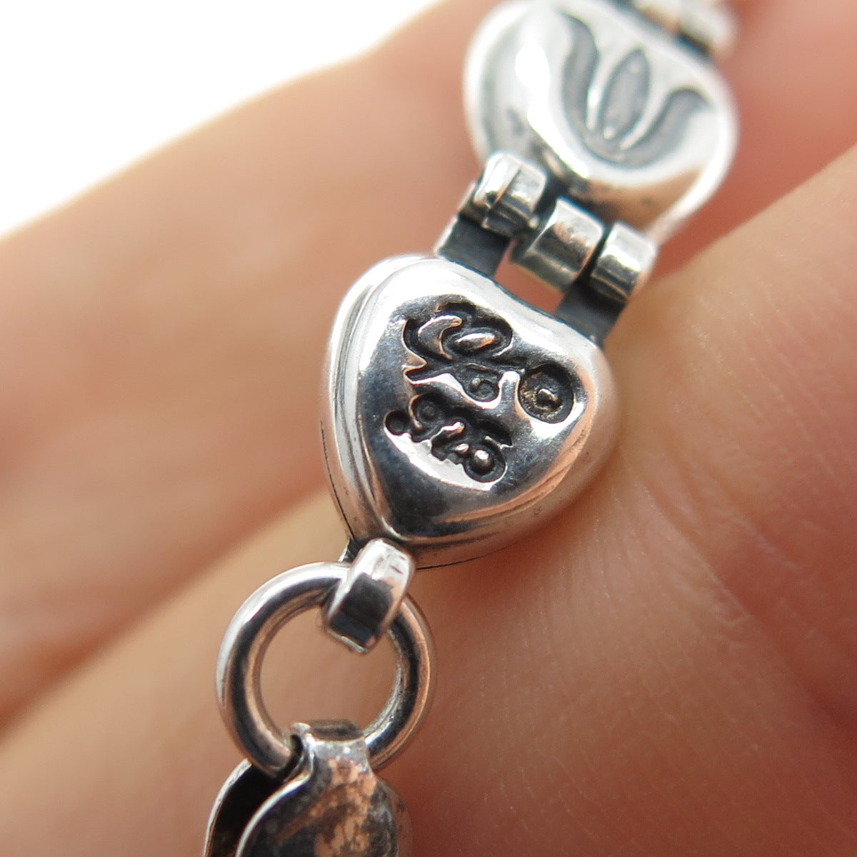 CAROLYN POLLACK 925 Sterling Vintage Real Turquoise Inlay Heart Bracelet 7.25"