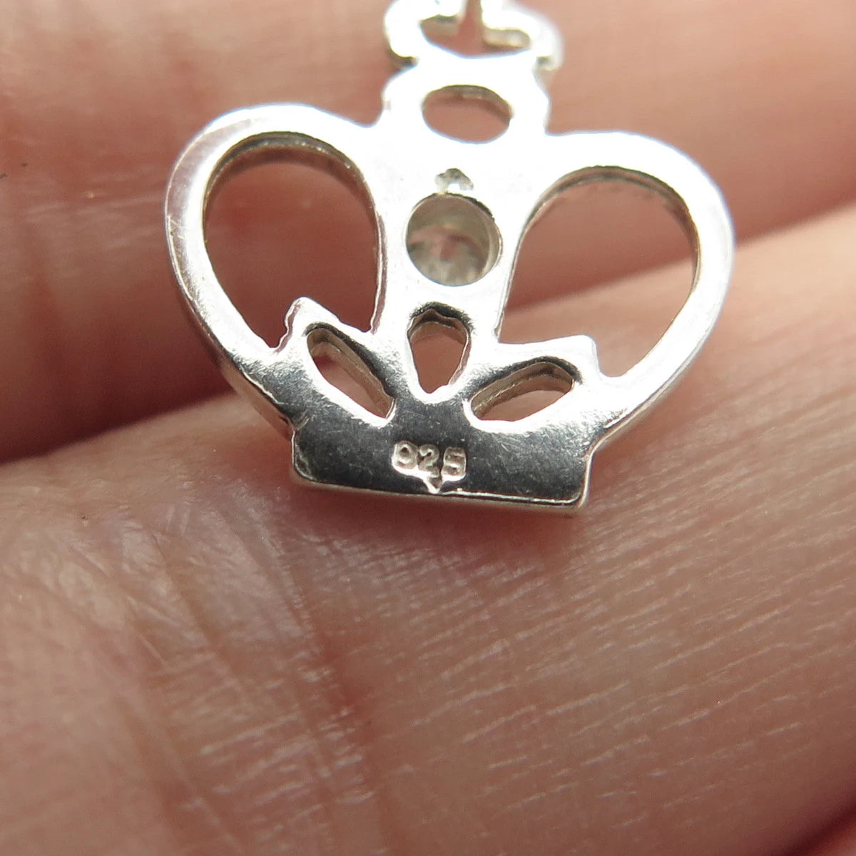 925 Sterling Silver Vintage C Z Crown Charm Pendant