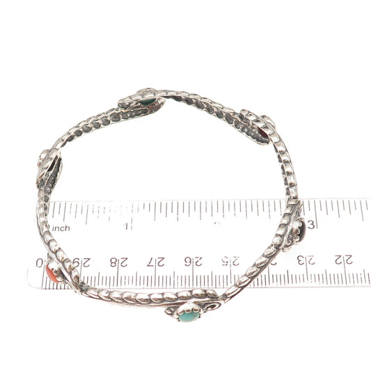 Carolyn Pollack Sterling Silver Vintage Real Turquoise Coral Onyx Bracelet 8.25"