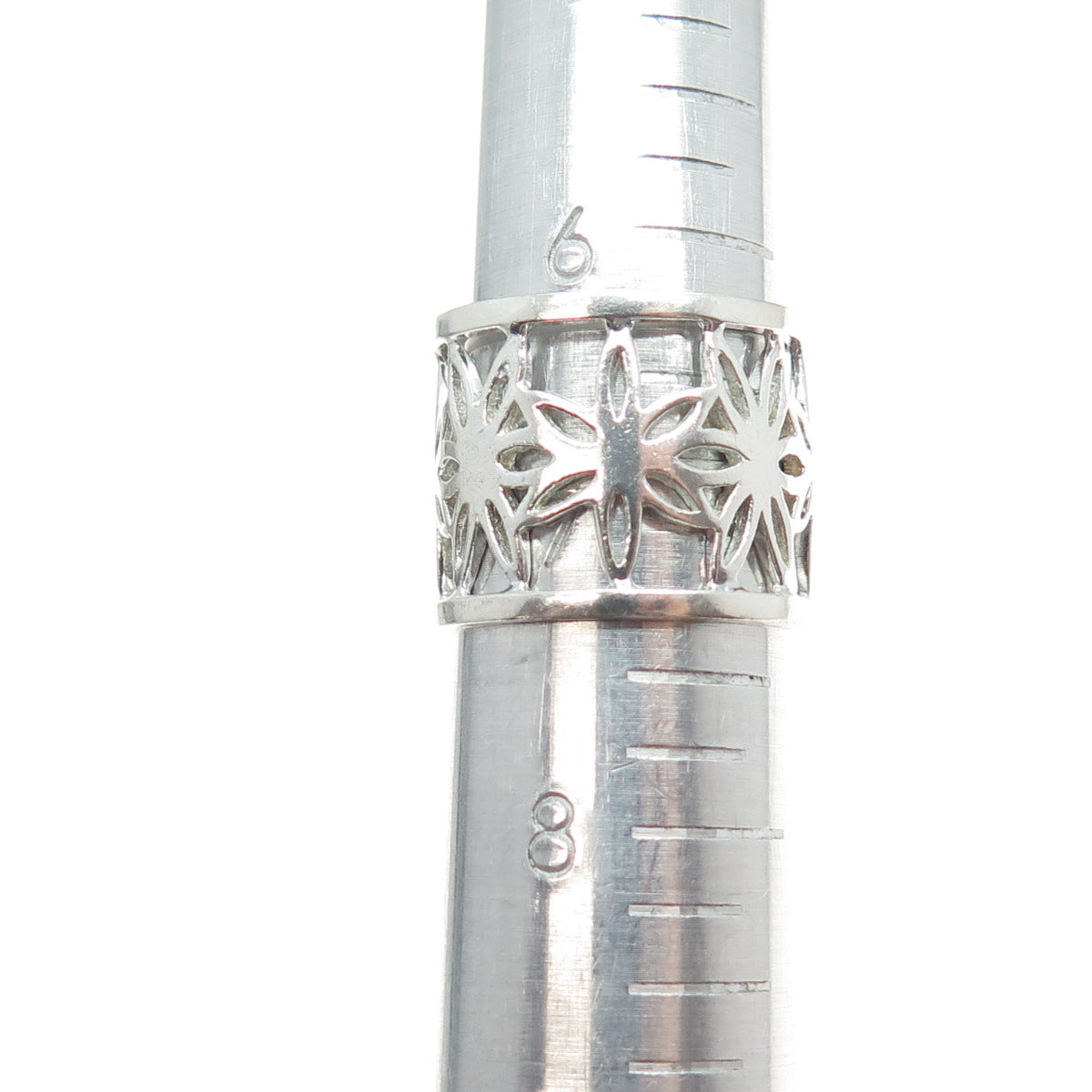 925 Sterling Silver Vintage Flower Wide Band Ring Size 7.25
