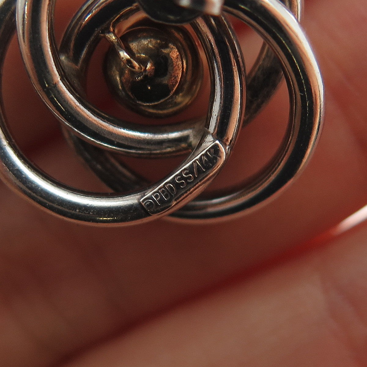 14K Gold & 925 Sterling Silver Vintage Modernist Trinity Flower Earrings