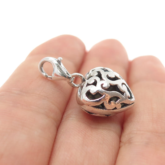 925 Sterling Silver Vintage Ornate Heart Lobster Lock Mini Charm Pendant