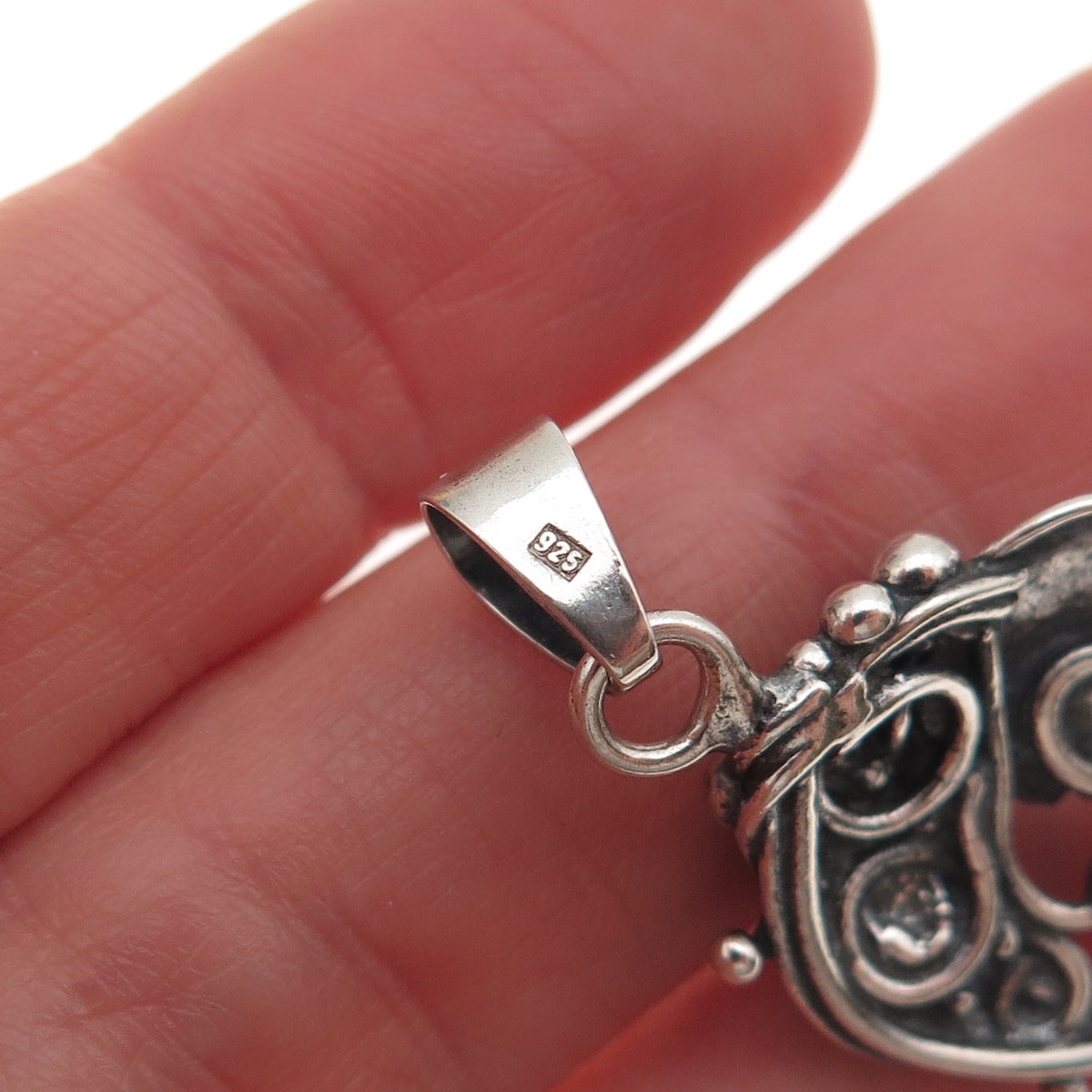 925 Sterling Silver Vintage Real Amber Grape Floral Oxidized Charm Pendant