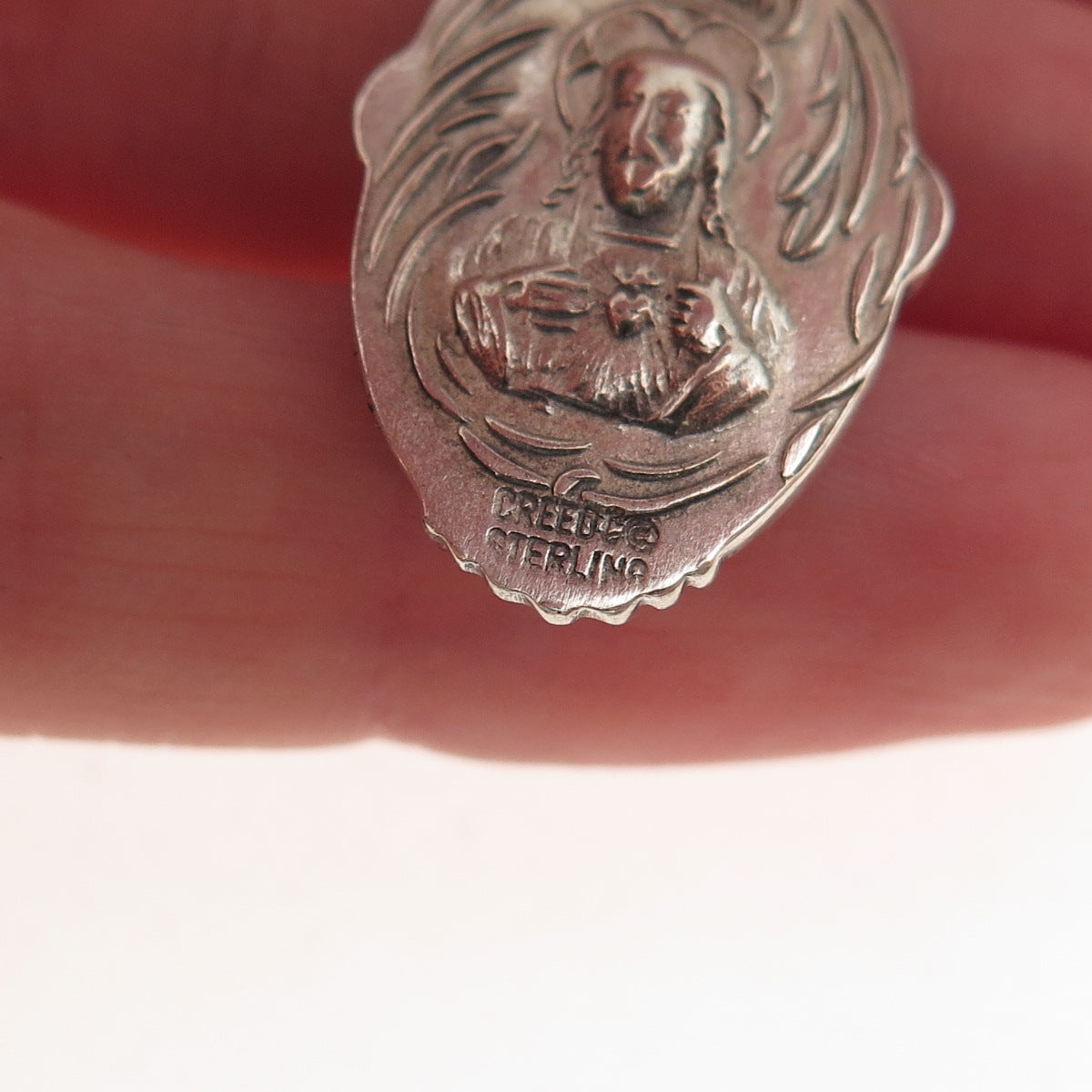 Creed Sterling Silver Antique Art Deco St. Mary & Jesus Oxidized Charm Pendant