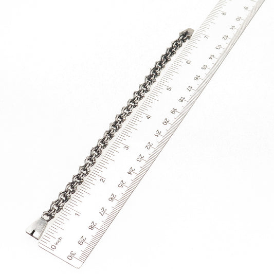925 Sterling Silver Vintage Oxidized Double Bismark Link Bracelet 6.25"