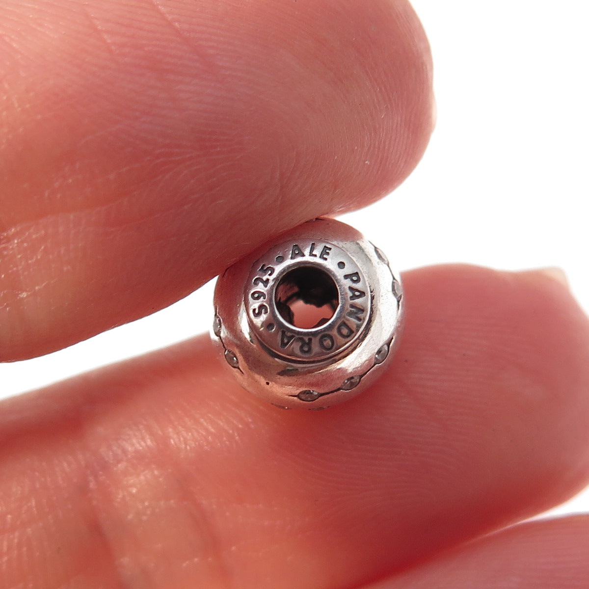 Pandora 925 Sterling Silver C Z Essence Collection Trust Slide Bead Charm