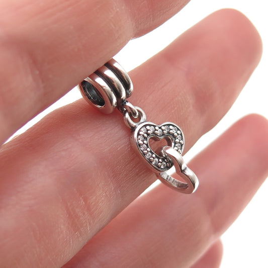 Pandora 925 Sterling Silver C Z Interlocking Hearts Dangle Charm