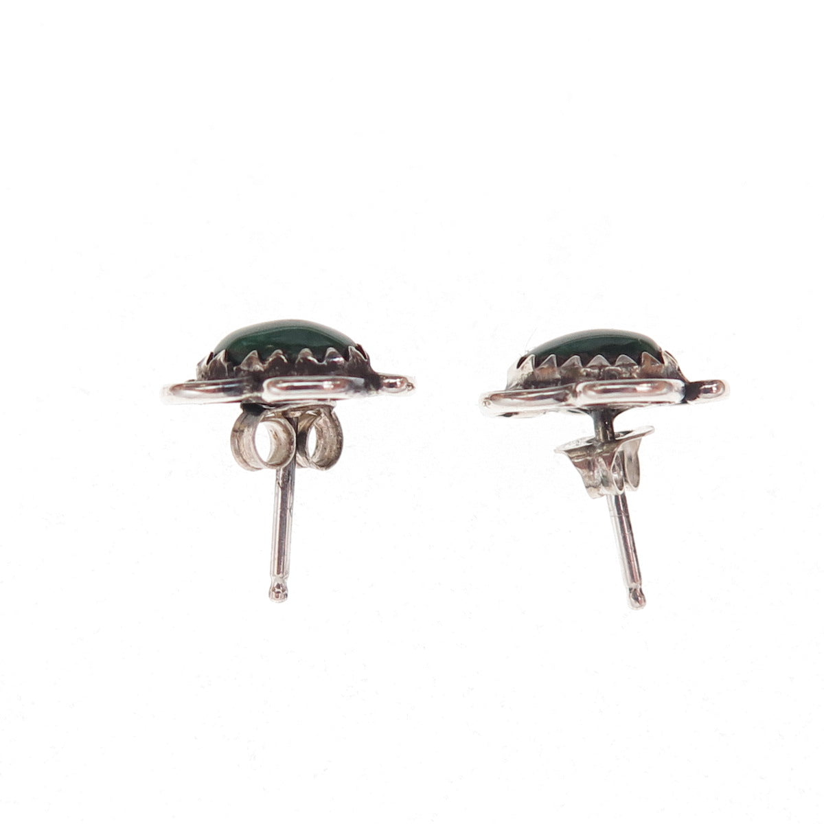 Old Pawn 925 Sterling Silver Vintage Southwestern Malachite Floral Stud Earrings