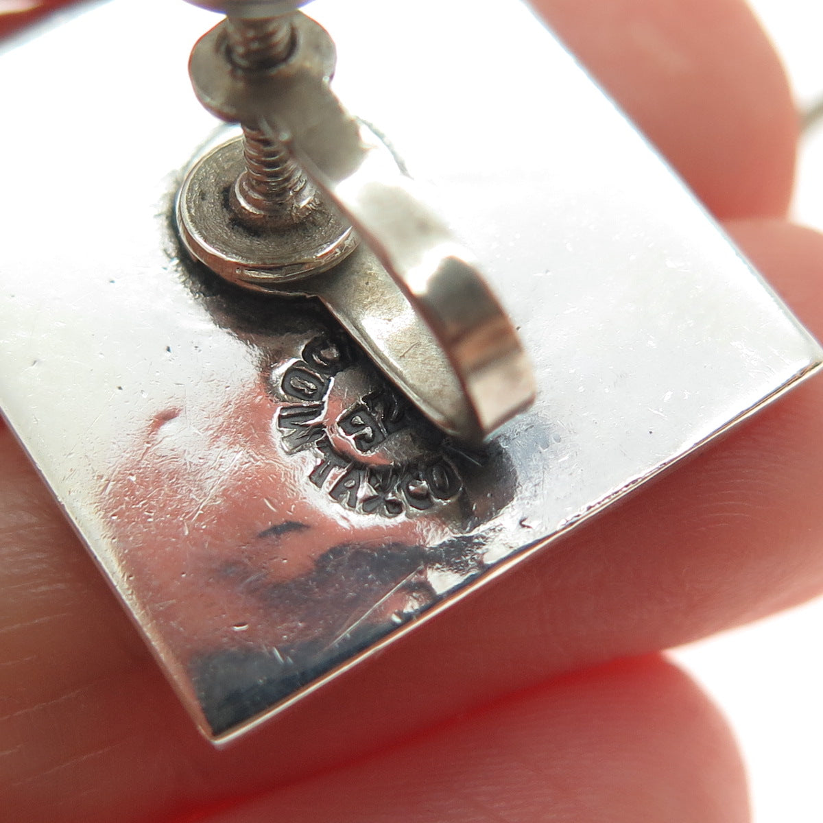 925 Sterling Silver Vintage Mexico Aztec Key Oxidized Screw Back Earrings