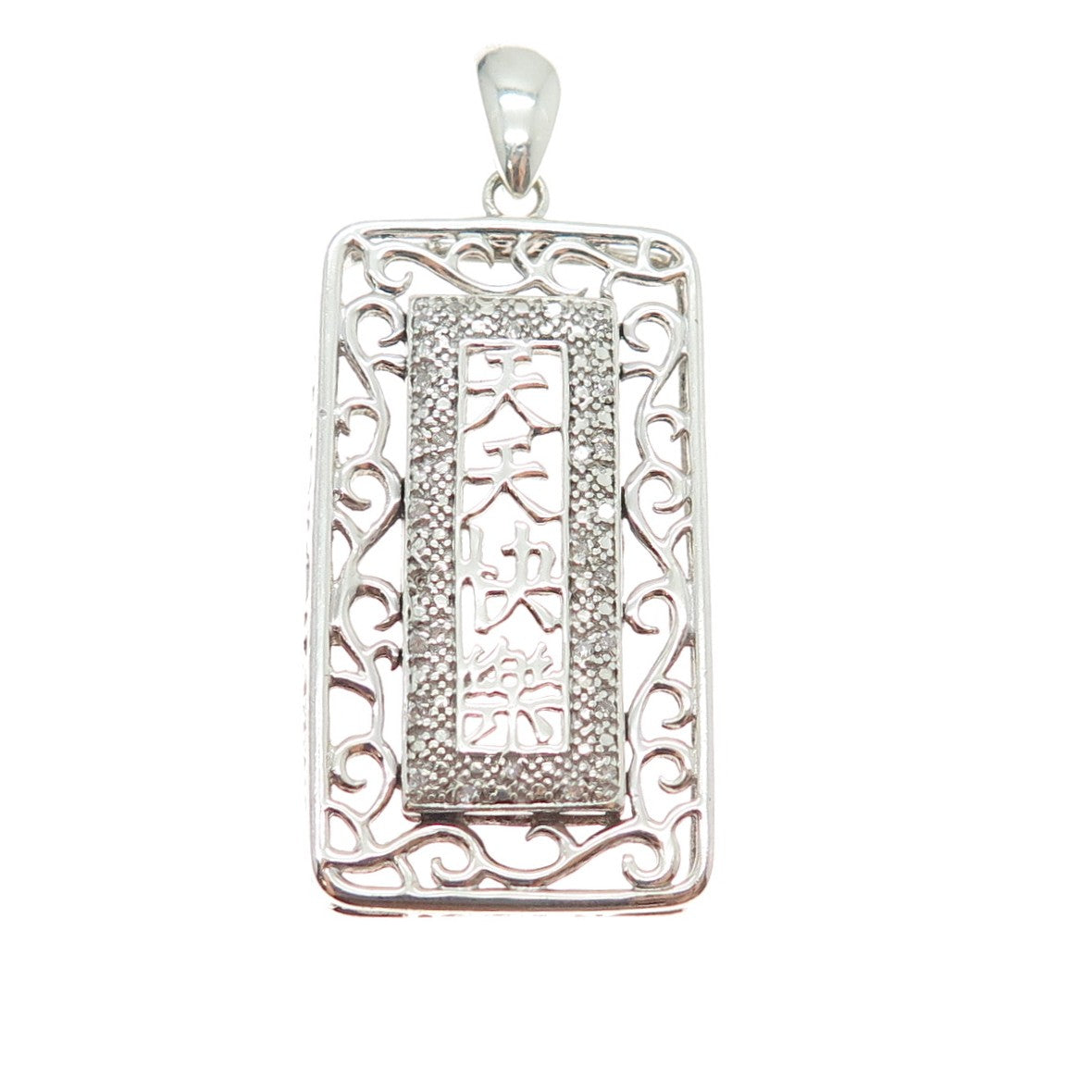 925 Sterling Silver Real Diamond Always Happy Chinese Character Charm Pendant