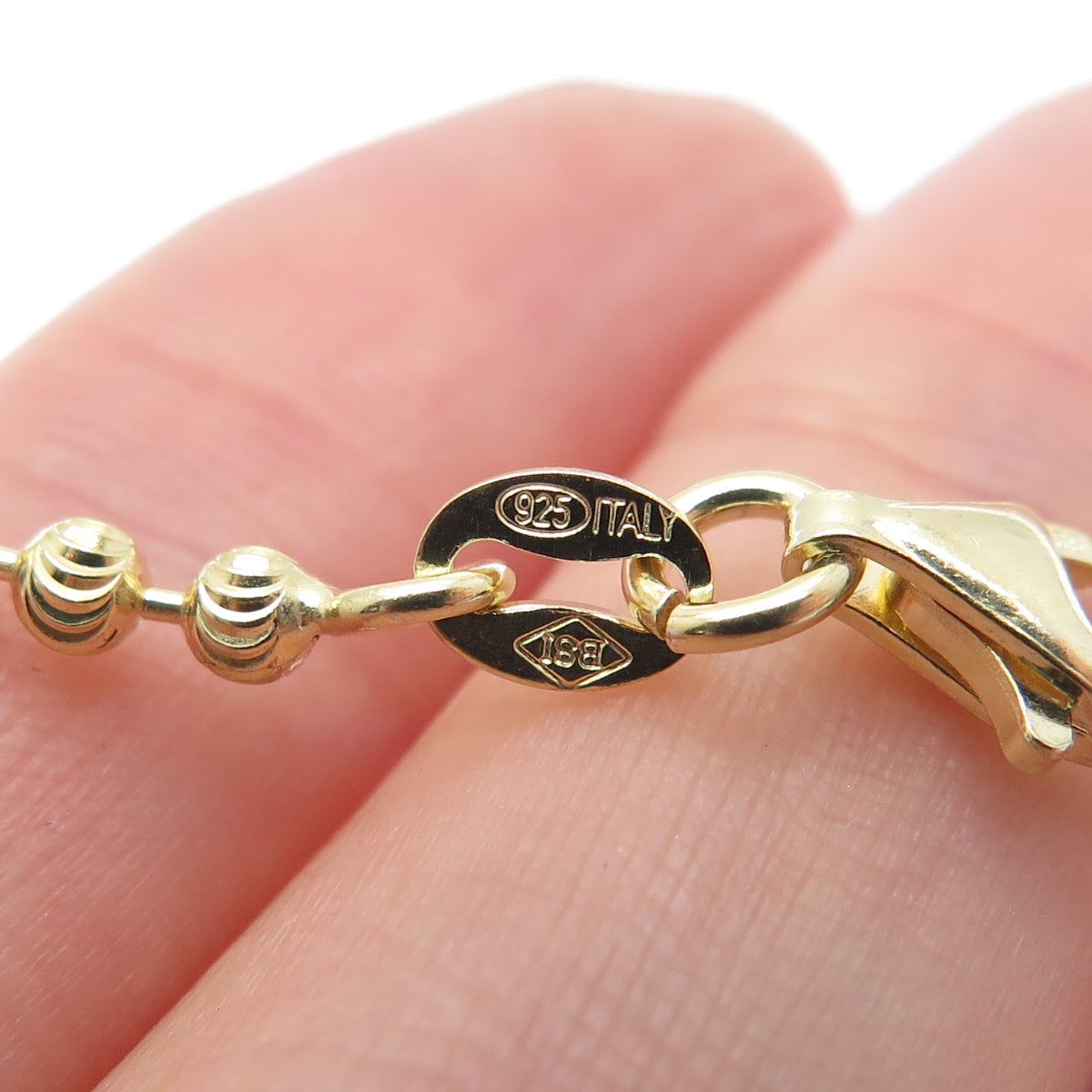 925 Sterling Gold Plated BSI Italy Diamond-Cut Ball Beaded Chain Necklace 28"