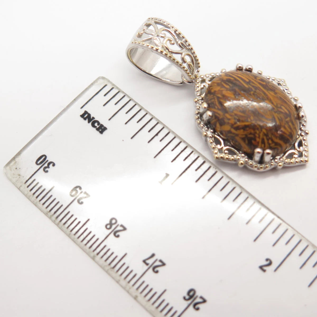 925 Sterling Silver Vintage Real Mariam Jasper Gemstone Oval Pendant