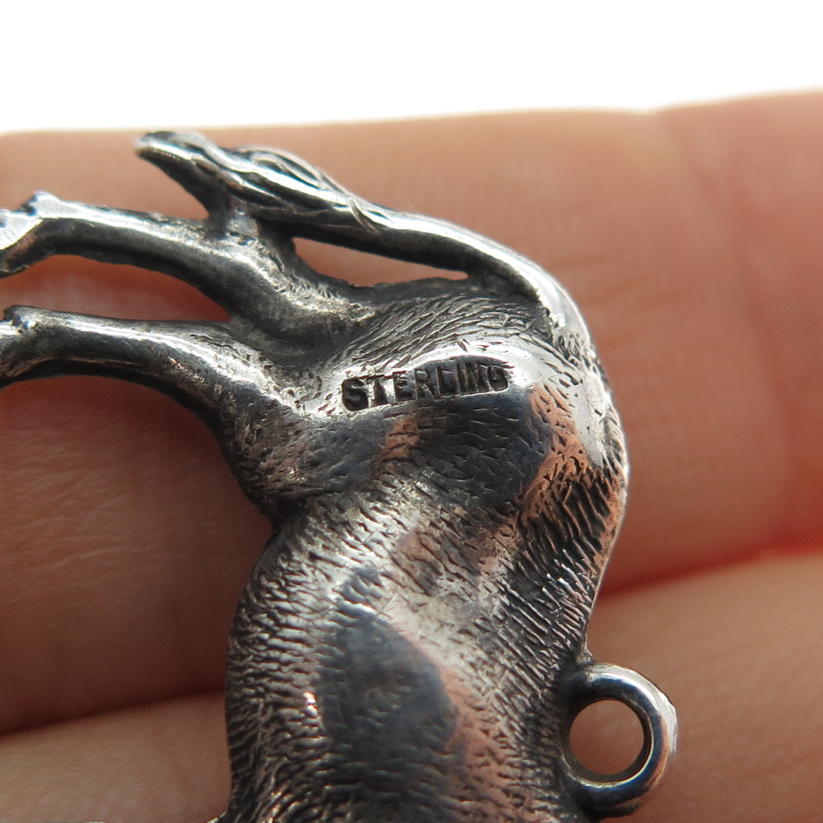 925 Sterling Silver Antique Art Deco Real Ruby Donkey Oxidized Mini Pendant