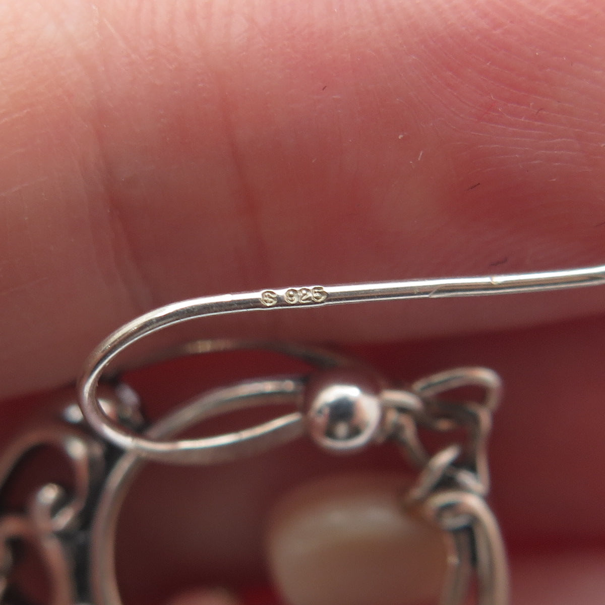 SHUBE 925 Sterling Silver Vintage Real MOP & Rhodochrosite Dangle Earrings