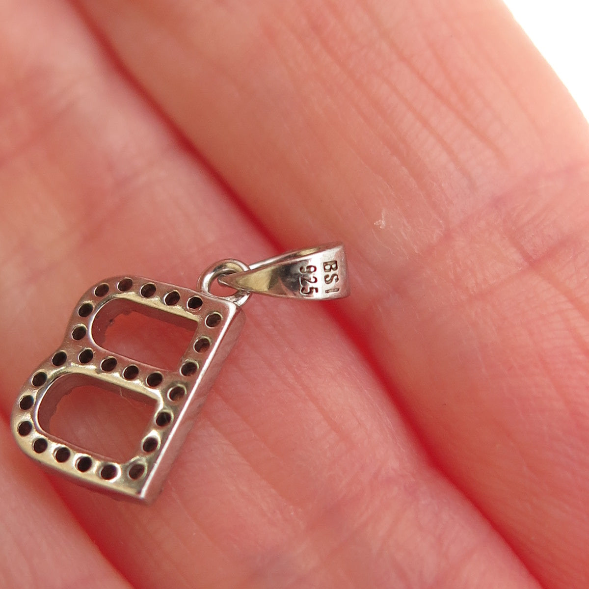 925 Sterling Silver Round-Cut C Z Letter B Initial Mini Charm Pendant