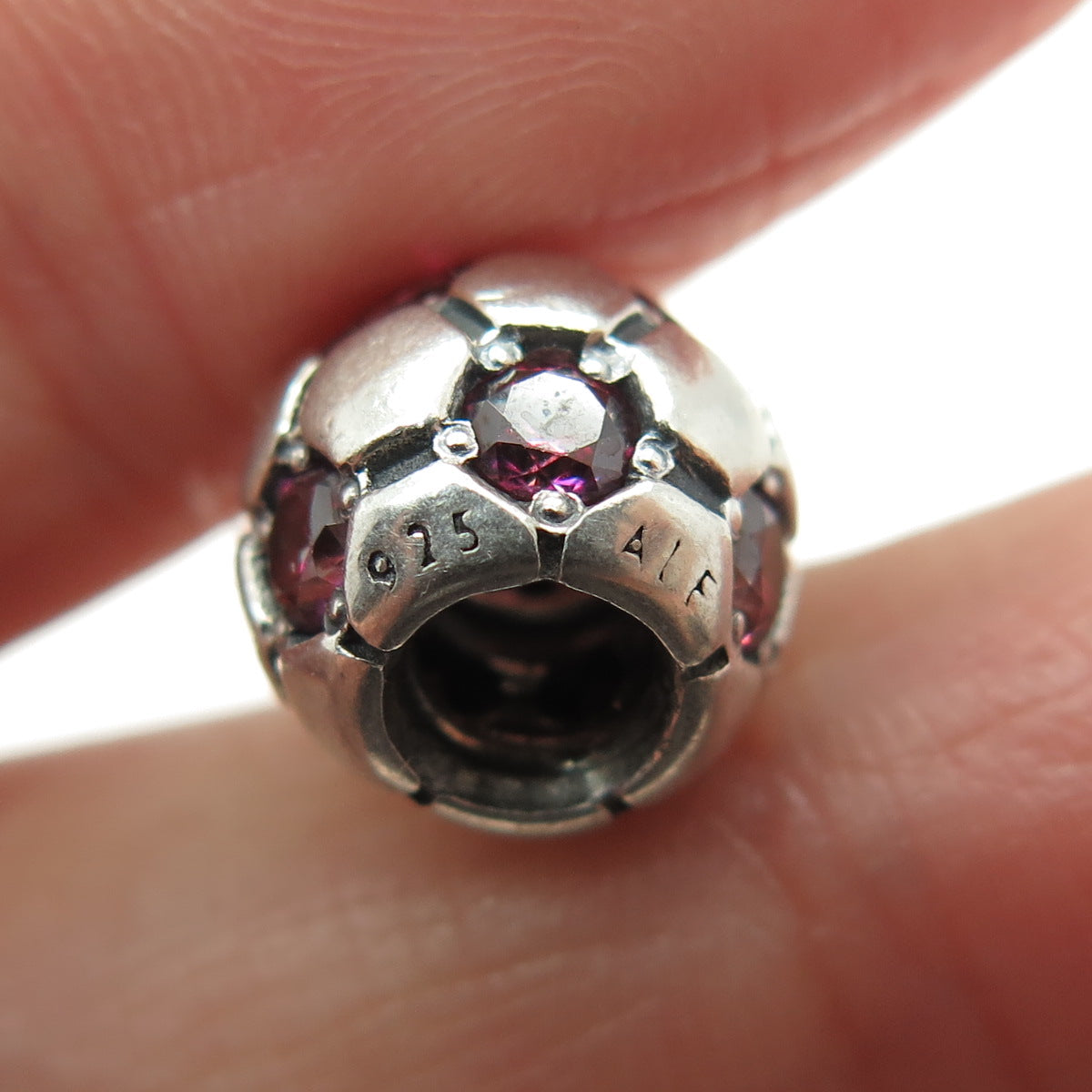 PANDORA 925 Sterling Silver Round-Cut Purple C Z Ball Bead Charm