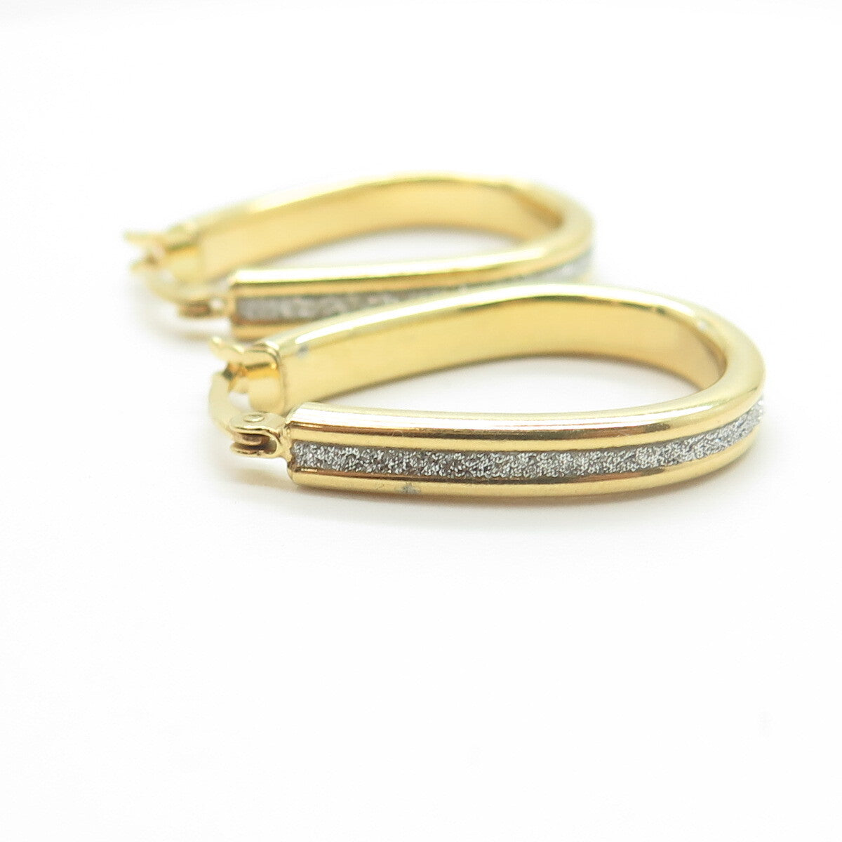 HAN 925 Sterling Silver Gold Plated Diamond-Imitation Hoop Earrings