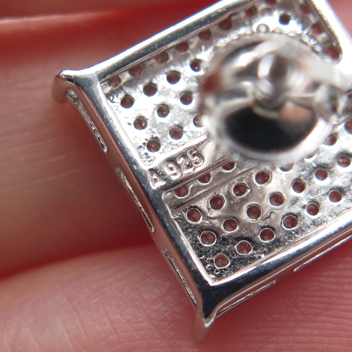 925 Sterling Silver Round-Cut C Z Sparkle Square Stud Earrings