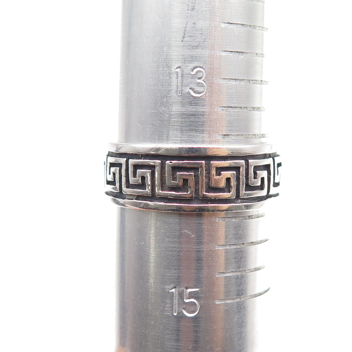 925 Sterling Silver Vintage Greek Maze Oxidized Band Ring Size 14.25