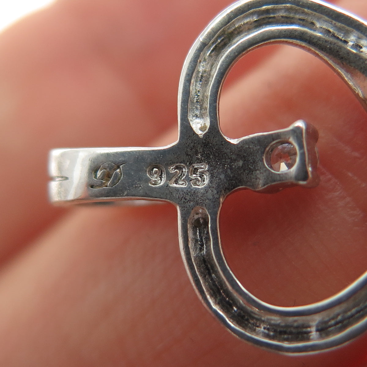 DIADEMA 925 Sterling Silver Vintage C Z Heart Minimalist Charm Pendant
