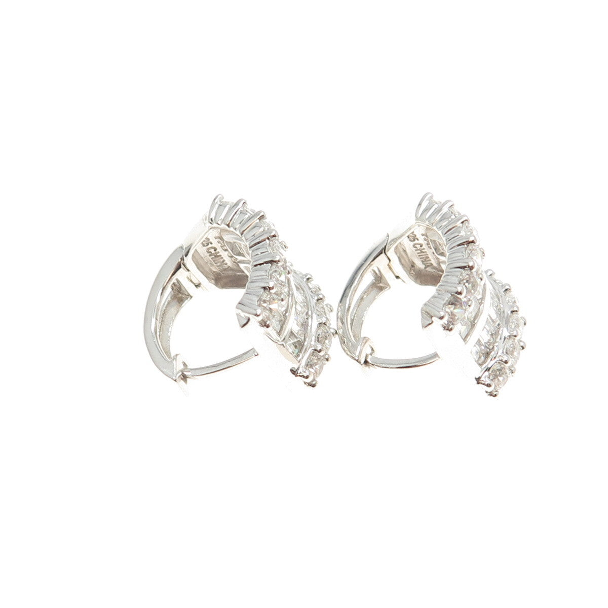 925 Sterling Silver Round & Emerald-Cut White C Z Hoop Earrings
