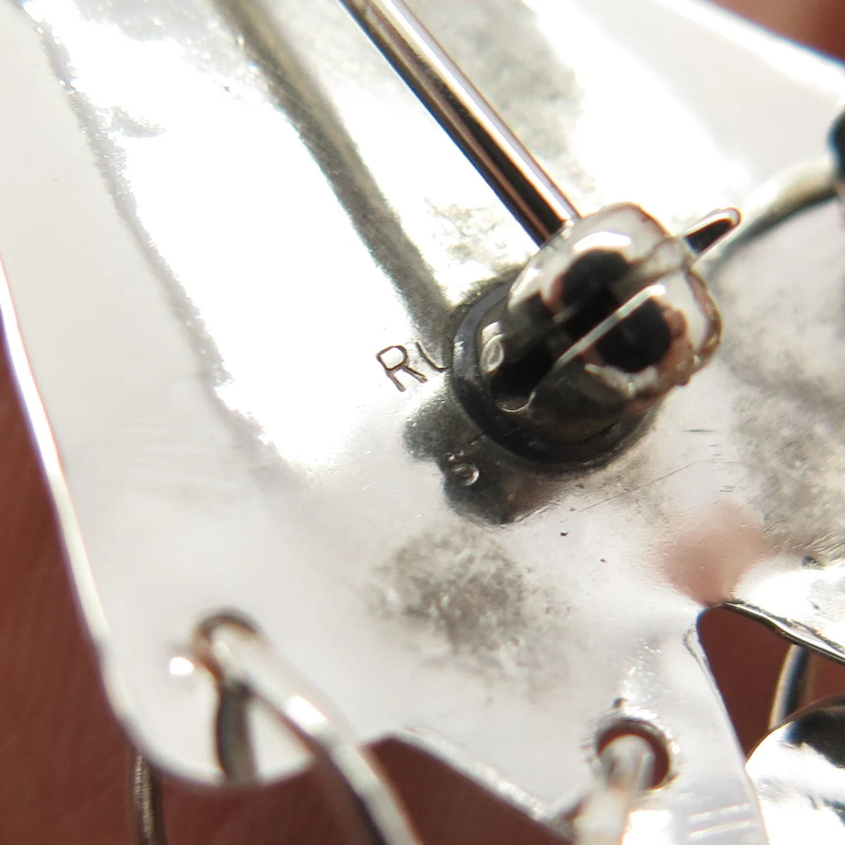 925 Sterling Silver 2-Tone Vintage Snowman & Heart Dangling Pin Brooch