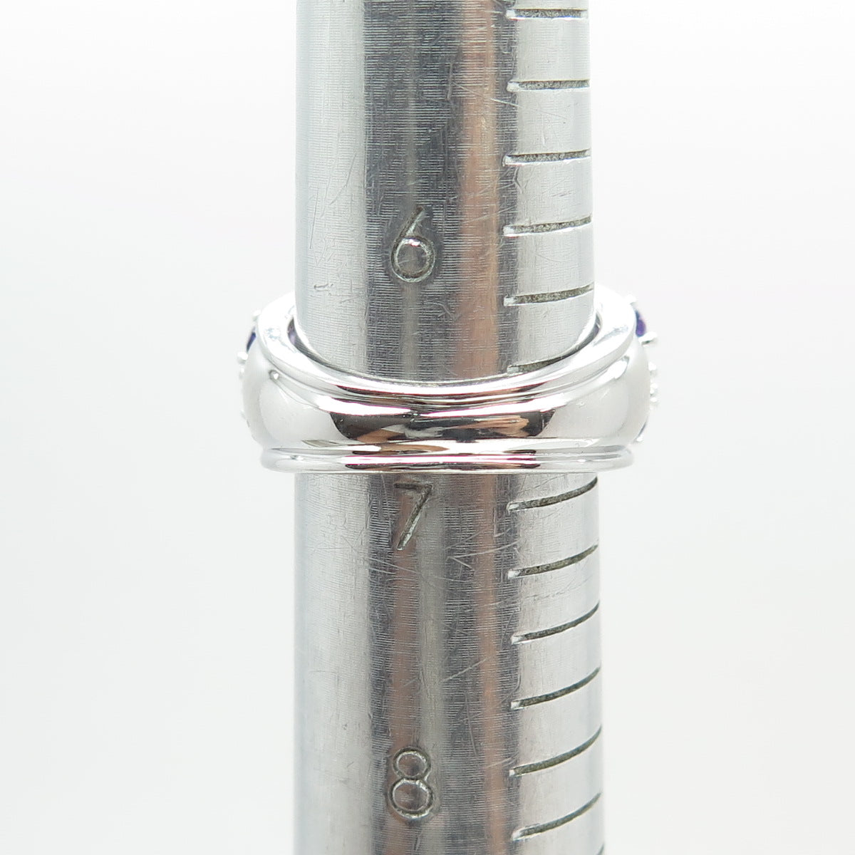 925 Sterling Silver Real Purple & Pink Amethyst & C Z Cluster Ring Size 6.75