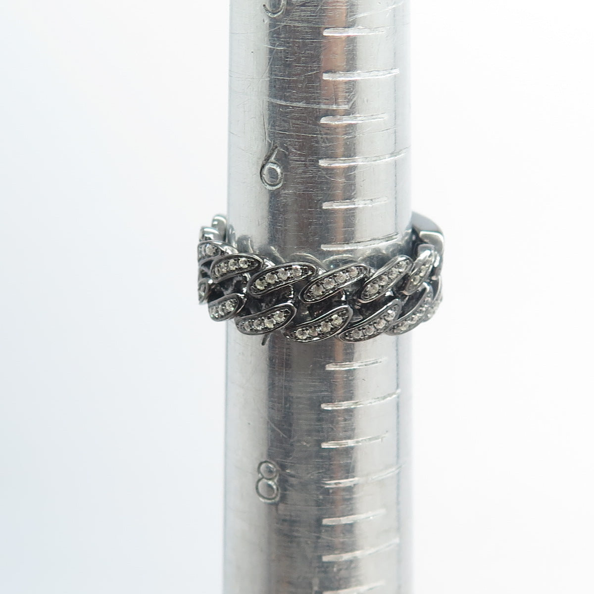 925 Sterling Silver Pave C Z Cuban Chain Band Ring Size 7