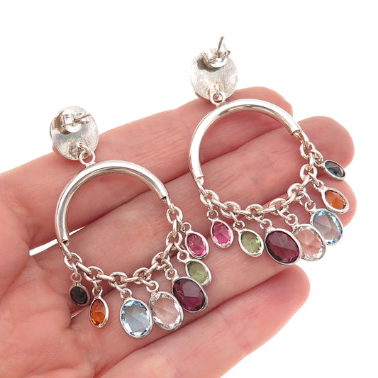 925 Sterling Silver Vintage Topaz Peridot Amethyst Citrine & Tourmaline Earrings