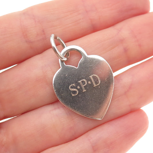 Tiffany & Co. 925 Sterling Silver Vintage Engraved SPD Mono Heart Charm Pendant
