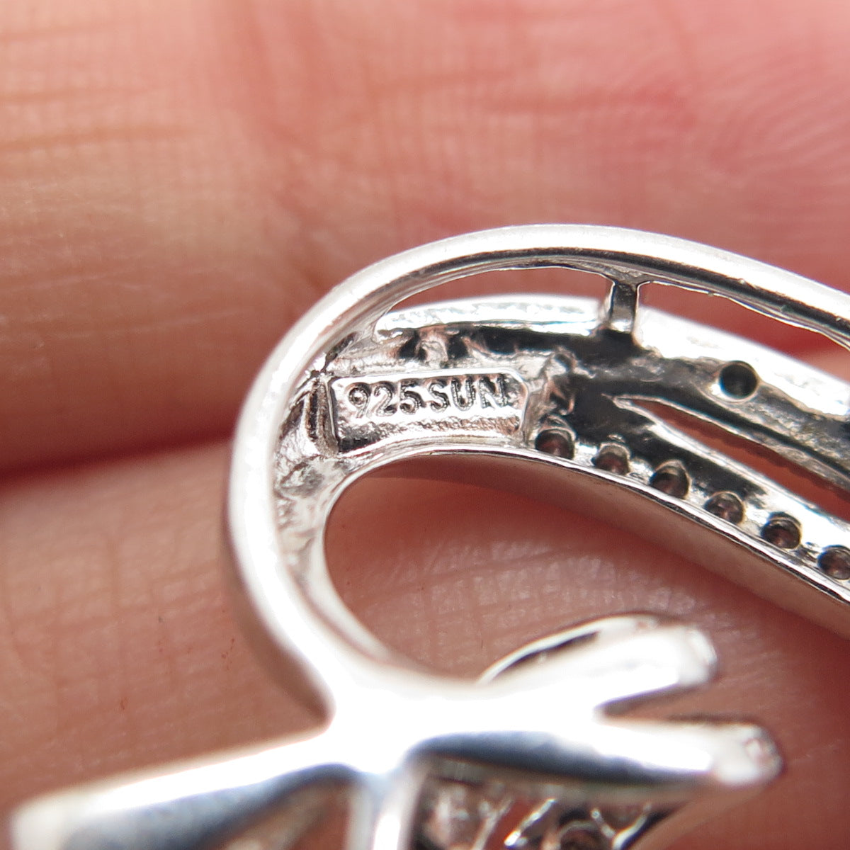 SUN 925 Sterling Silver Real Round-Cut White & Blue Diamond Heart Pendant