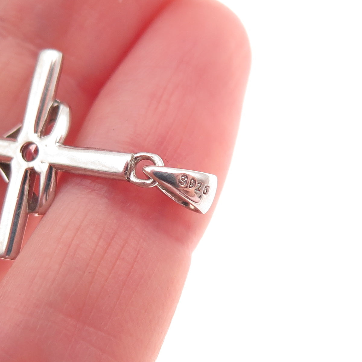 925 Sterling Silver Round-Cut Lavender C Z Heart Cross Charm Pendant