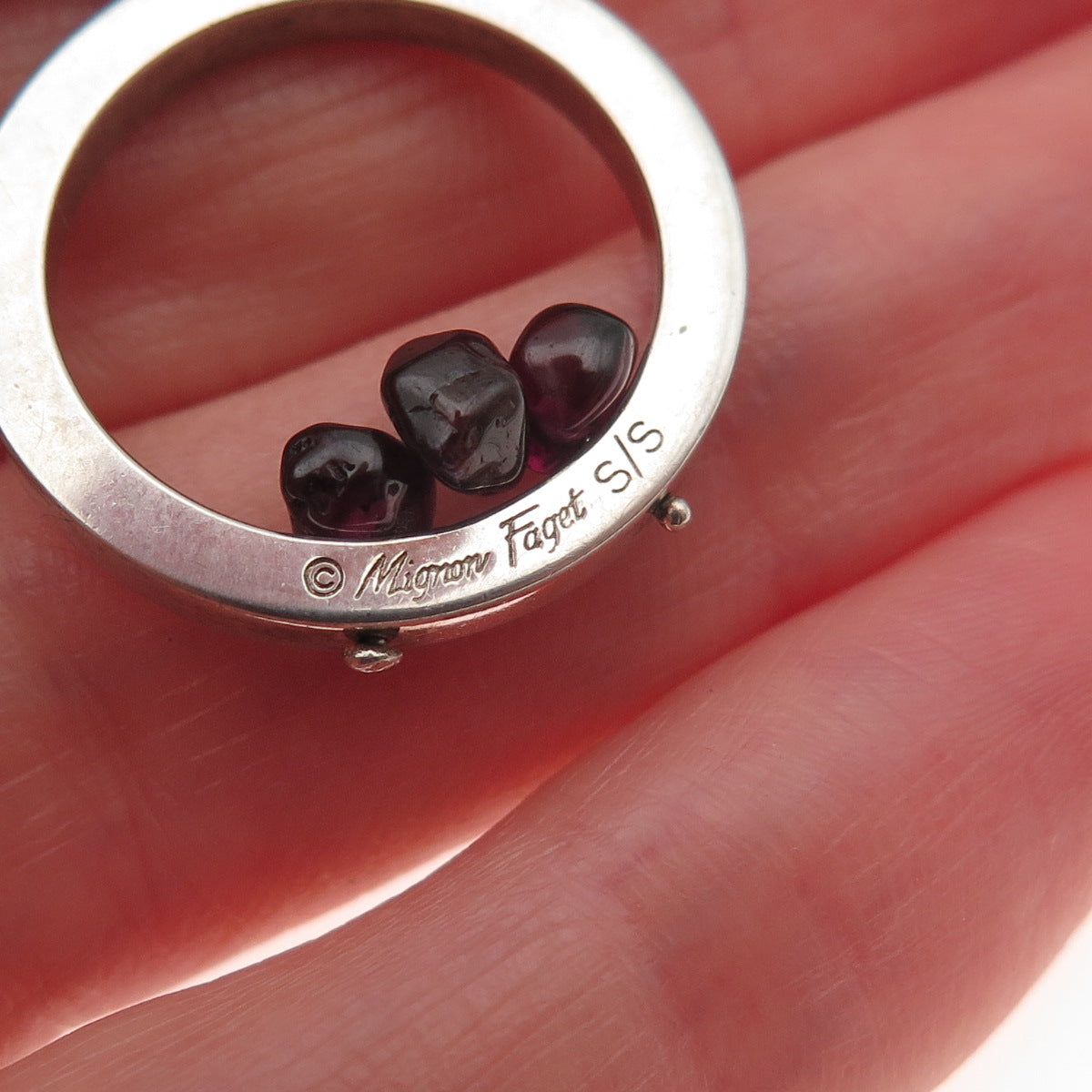 MIGNON FAGET Sterling Vintage Real Red Garnet Circle of Life Chain Necklace 18"
