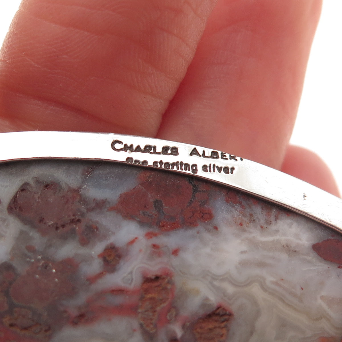 Charles Albert 925 Sterling Silver Vintage Real Agate Pearl Garnet Slide Pendant