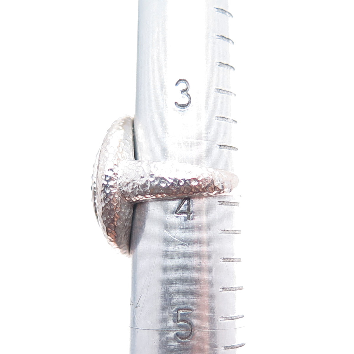 925 Sterling Silver Real Round-Cut Black Spinel Hammered Ring Size 4