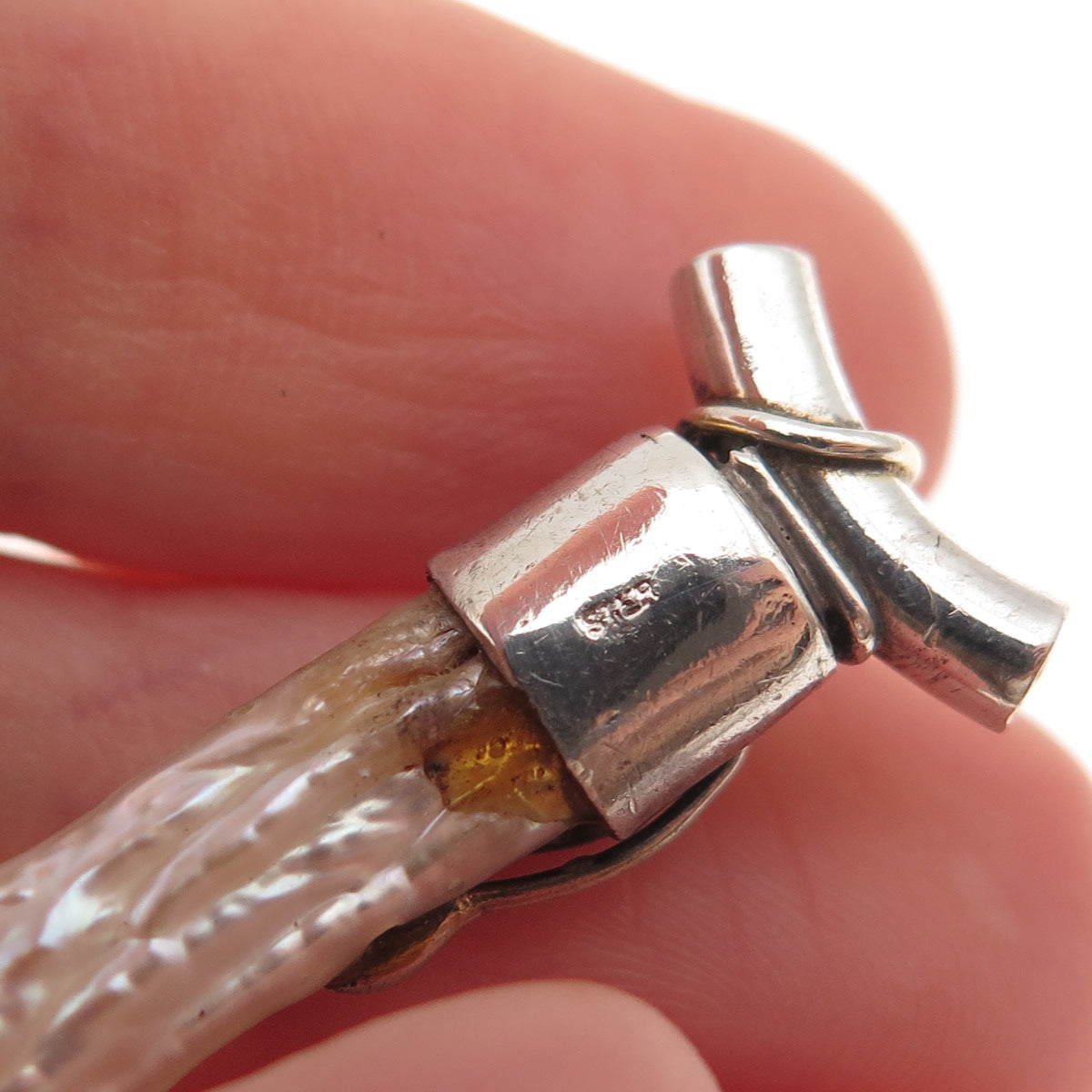 925 Sterling Silver 2-Tone Vintage Real Pearl & Red Garnet Slide Charm Pendant