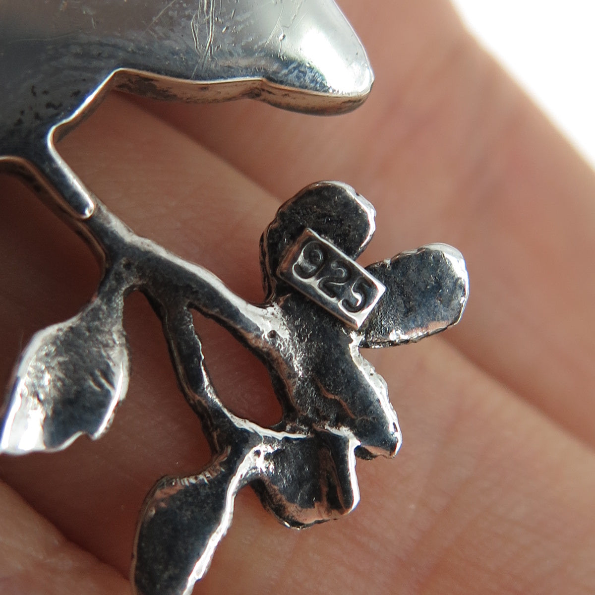 925 Sterling Silver Vintage Real Black Onyx & MOP Panda Pin Brooch