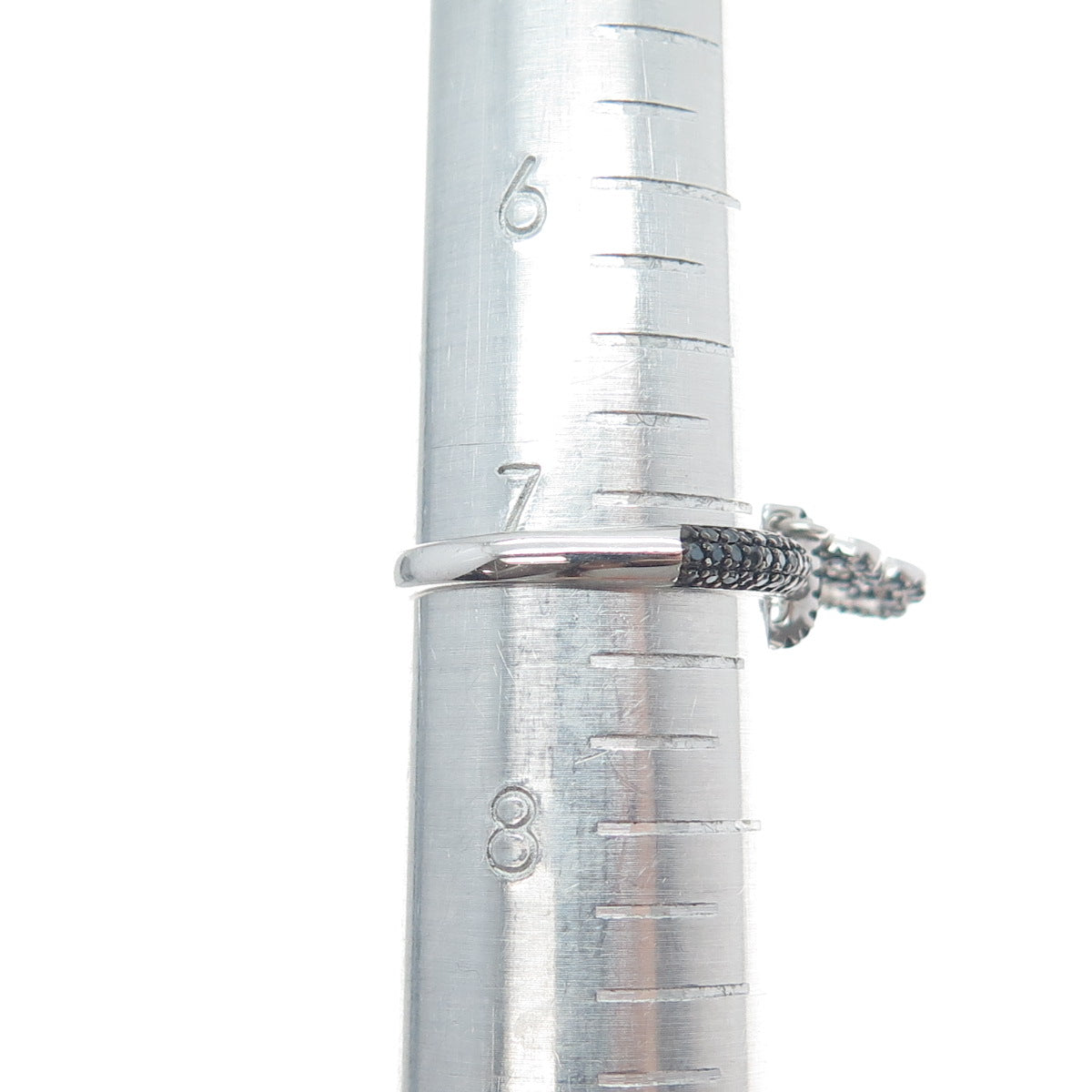 925 Sterling Silver Real Black Spinel & C Z Dog Paw Dangle Charm Ring Size 7.25