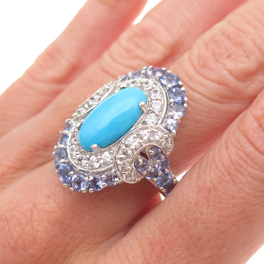 Chuck Clemency 925 Sterling Real Turquoise Tanzanite White Topaz Ring Size 8.25